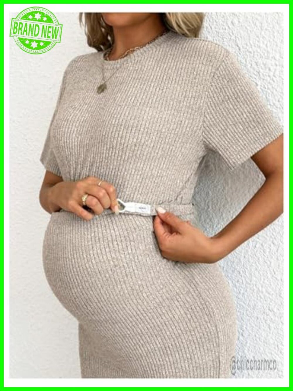 Maternity Ribbed 2 Piece Set Crop Top Bodycon Midi Skirt - Picture 3 of 4